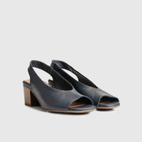 Leather Comfort Block Heel Sandal Navy 6012 Sandals | familyshoecentre