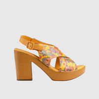 Leather Comfort Block Heel Yellow  Multi 8001 Sandals | familyshoecentre