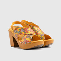Leather Comfort Block Heel Yellow  Multi 8001 Sandals | familyshoecentre