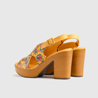Leather Comfort Block Heel Yellow  Multi 8001 Sandals | familyshoecentre