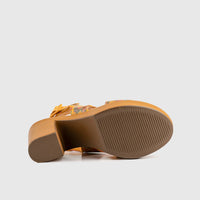 Leather Comfort Block Heel Yellow  Multi 8001 Sandals | familyshoecentre