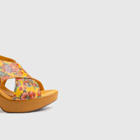 Leather Comfort Block Heel Yellow  Multi 8001 Sandals | familyshoecentre