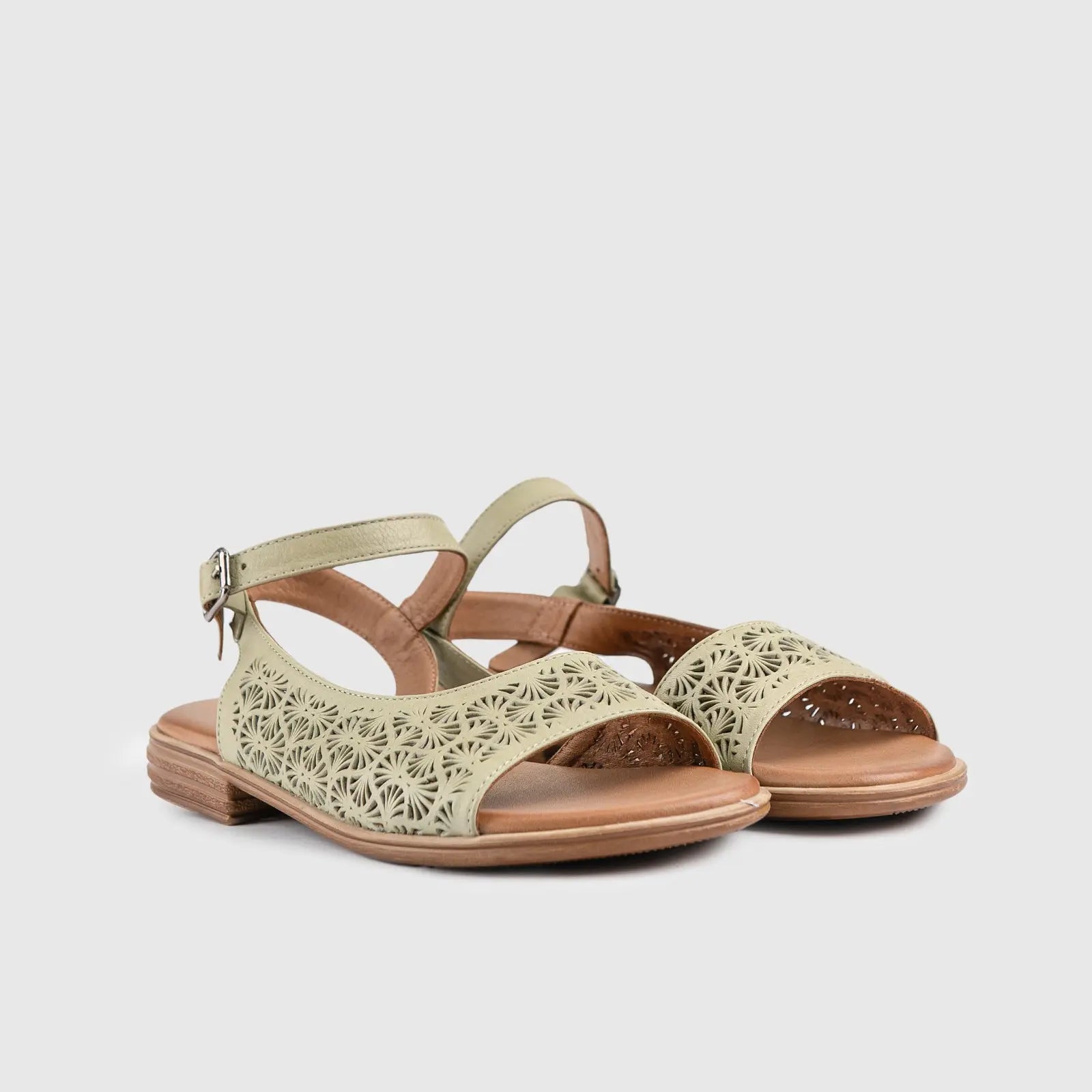 Leather Flat Comfort Sandals Green 8624 Sandals | familyshoecentre