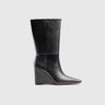 Leather Long Wedge Boots Black Lar004 Boots | familyshoecentre