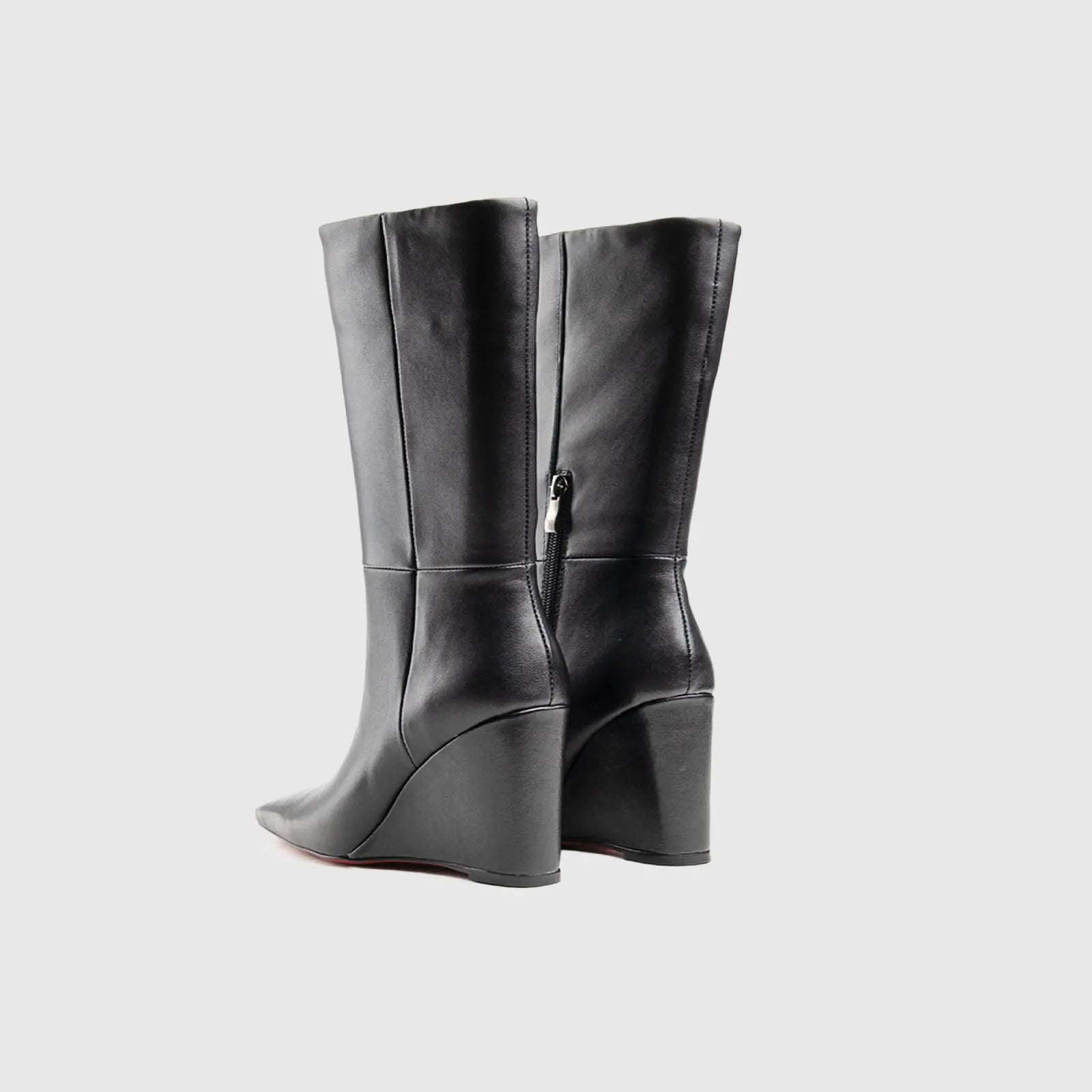 Leather Long Wedge Boots Black Lar004 Boots | familyshoecentre