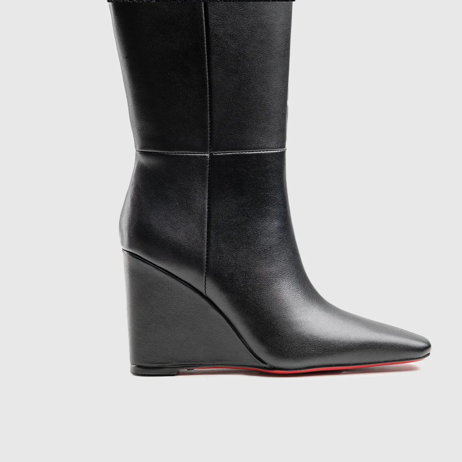 Leather Long Wedge Boots Black Lar004 Boots | familyshoecentre
