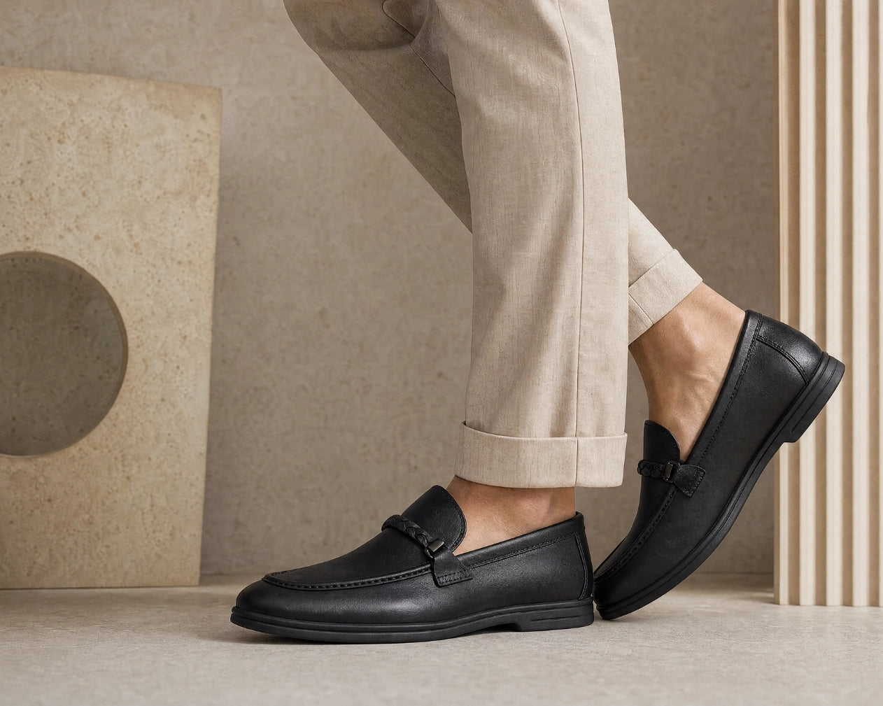 Skechers Men's Comfort Casual Slip-Ins Parson black loafer shoe, side view, ready for everyday wear.