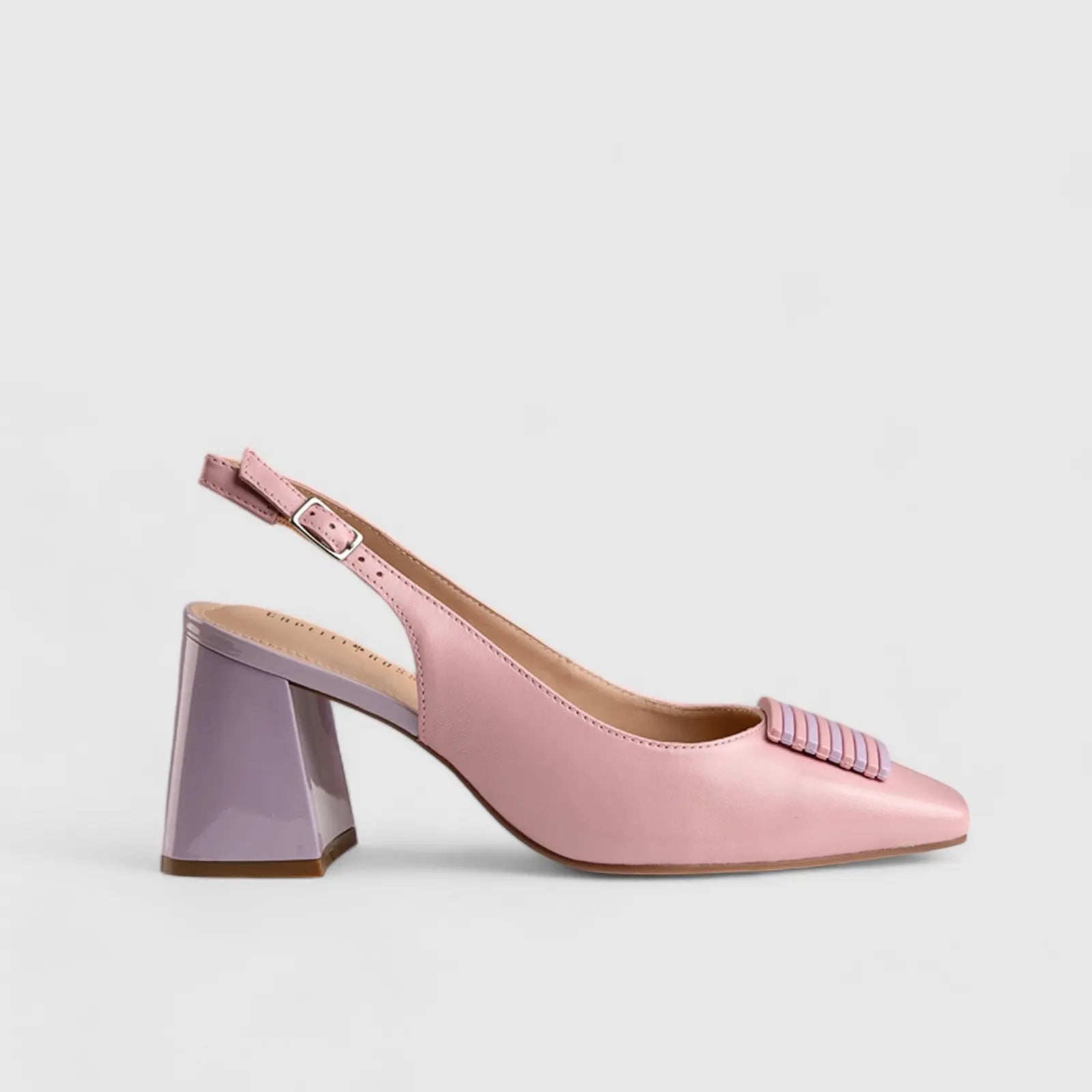 Block Heel Court Slingback Pink/Purple 11163 Heels | familyshoecentre