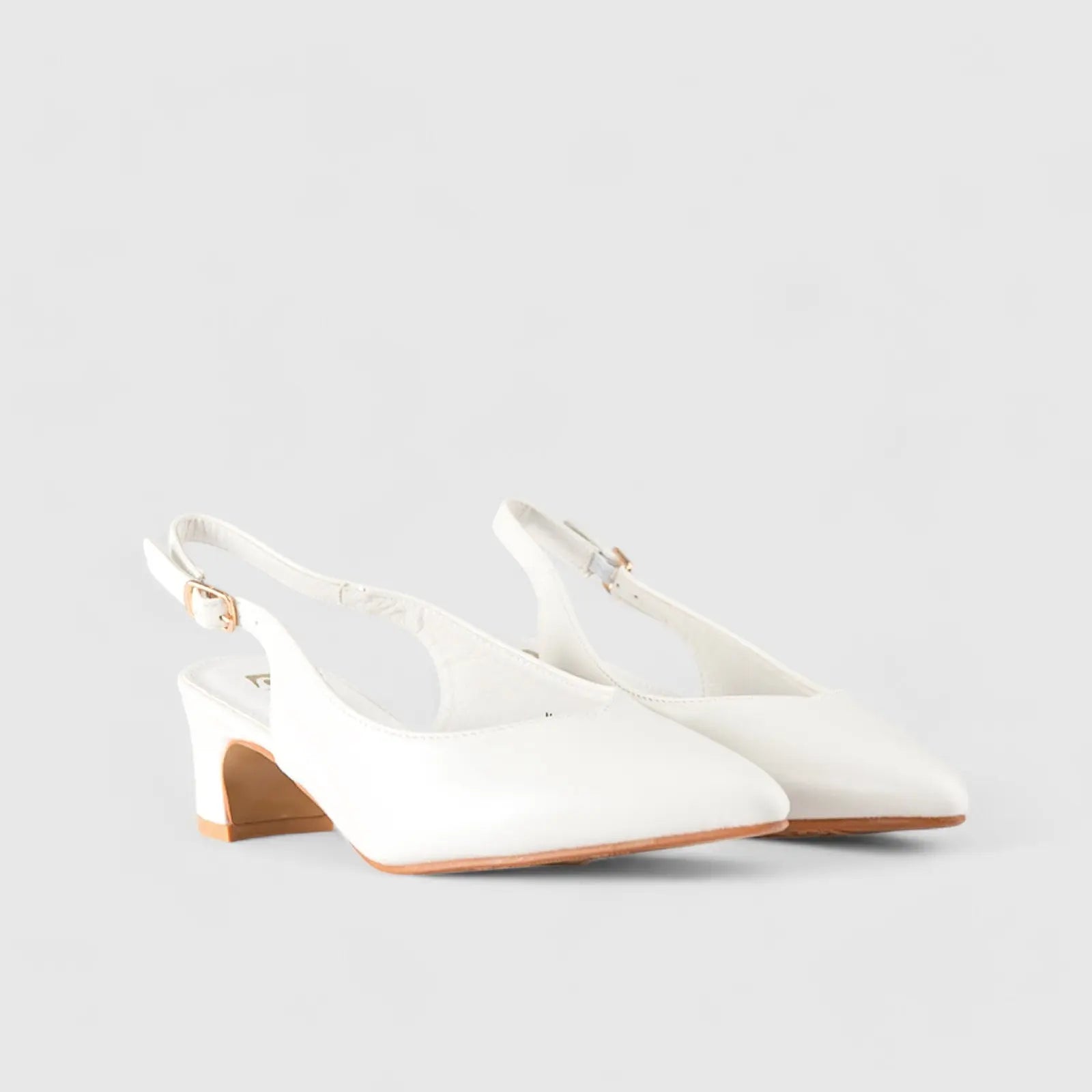 Sling Back Block Heel Court White 10532 Heels | familyshoecentre