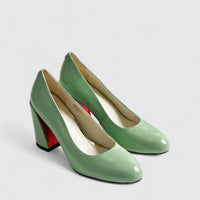 Bulbul Leather Block Heel Shoe Green LAR6030 Heels | familyshoecentre