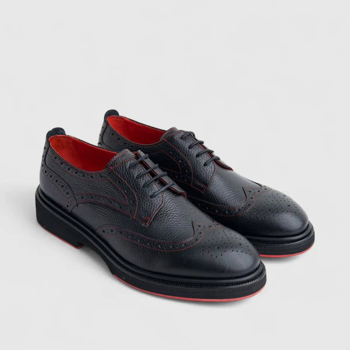 Formales Men's (UK4 TO UK12) Leather Chunky Sole Lace Up Brougue 4116 Black Floater FC141