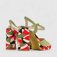 Bulbul Ladies Block Heel Sandal HAR046 Green Multi
