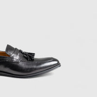 Amelio Tassel Slip On Black Loafers | familyshoecentre