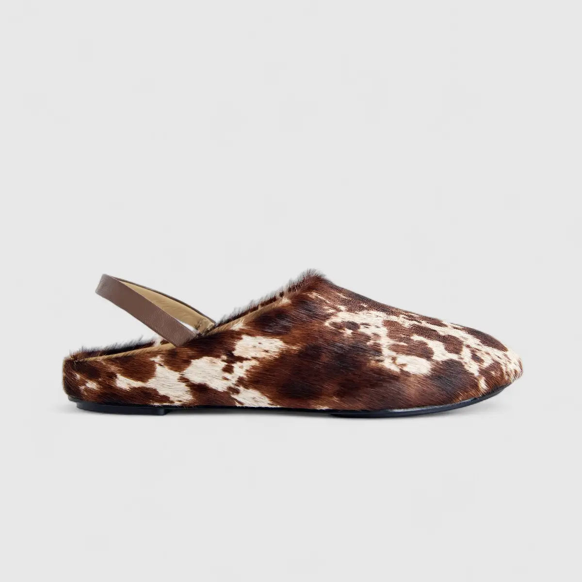 Morbido Ladies Leather Mule Brown Horse Hair PON015