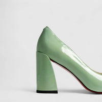 Bulbul Leather Block Heel Shoe Green LAR6030 Heels | familyshoecentre