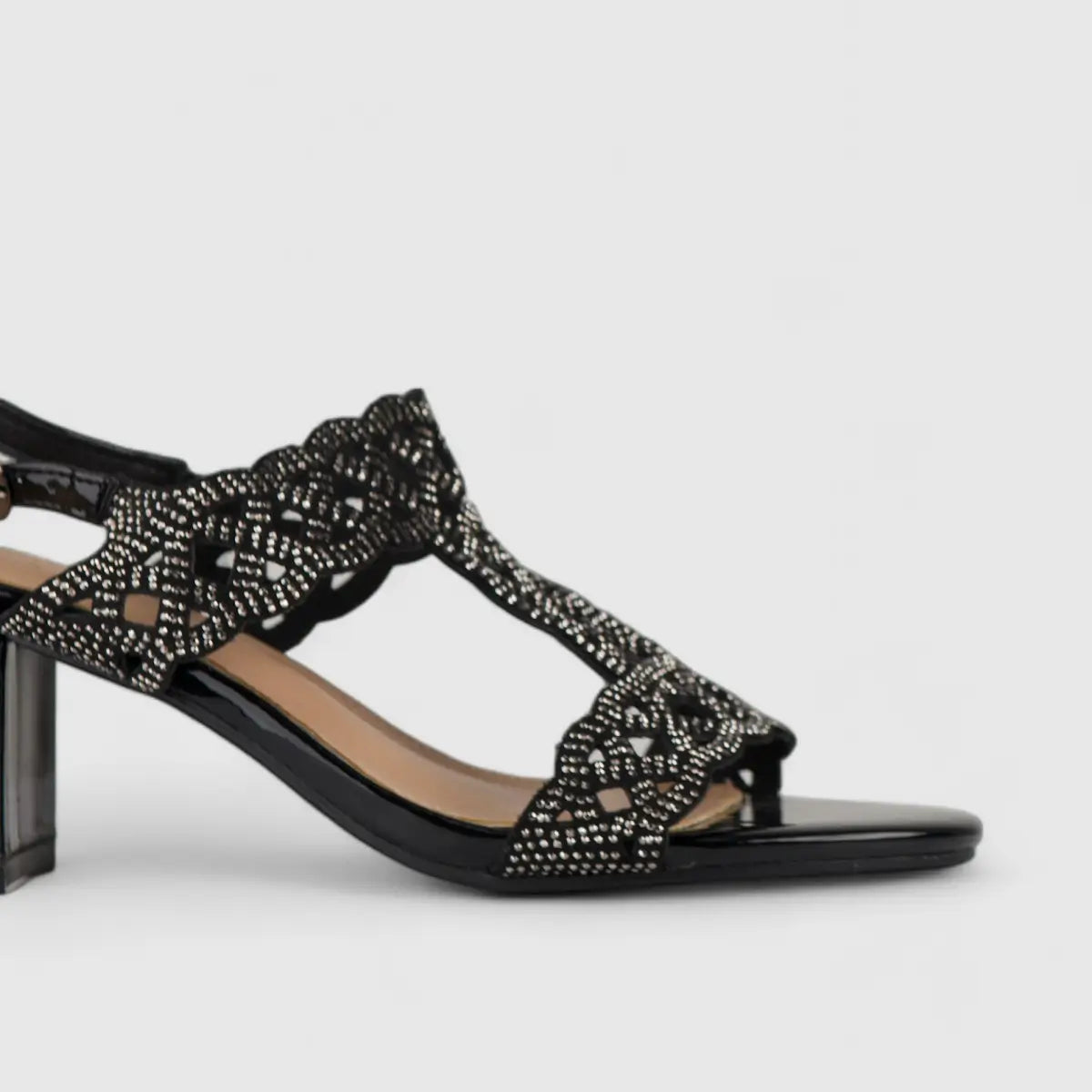 Bulbul Evening Block Heel Sandal Black LU008 Heels | familyshoecentre
