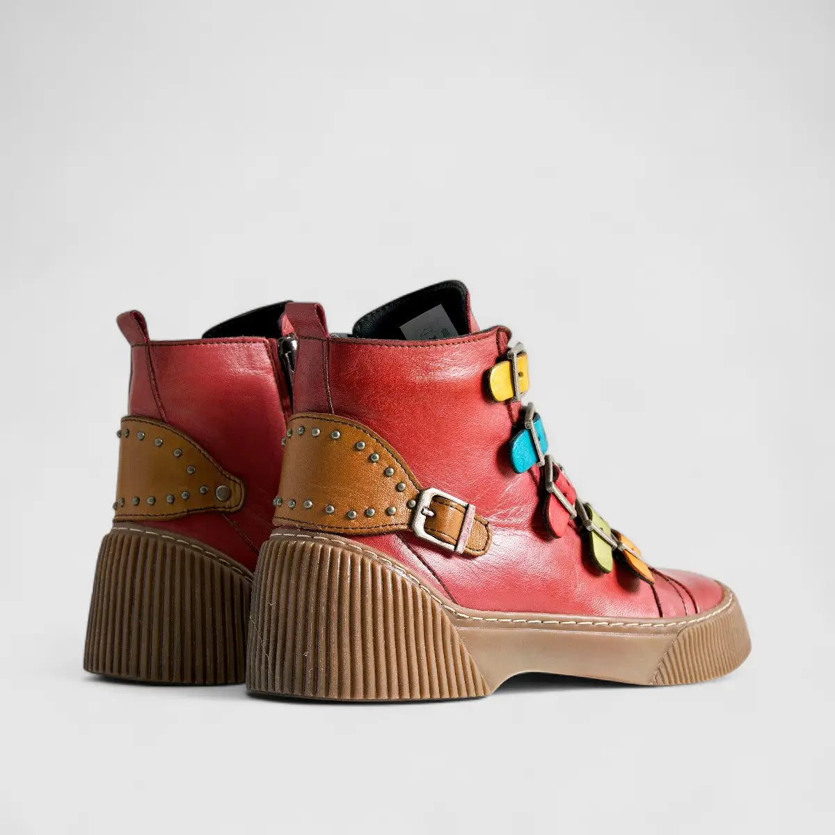 Karyoka Comfort Leather Boots 3105 Red Multi Boots | familyshoecentre