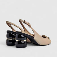 Capelli Rossi Leather Ladies Block Heel Court 11589 Beige CR72