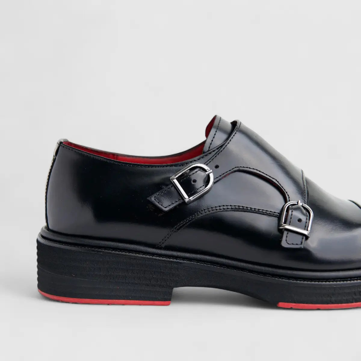 Formales Men's (UK4 TO UK12) Leather Chunky Sole Loafer Double Monk 9769 Black FC138