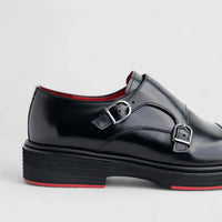 Formales Men's (UK4 TO UK12) Leather Chunky Sole Loafer Double Monk 9769 Black FC138