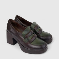 Sofia Mare Ladies Leather Loafer With Block Heel 11080 Brown/Green SF91