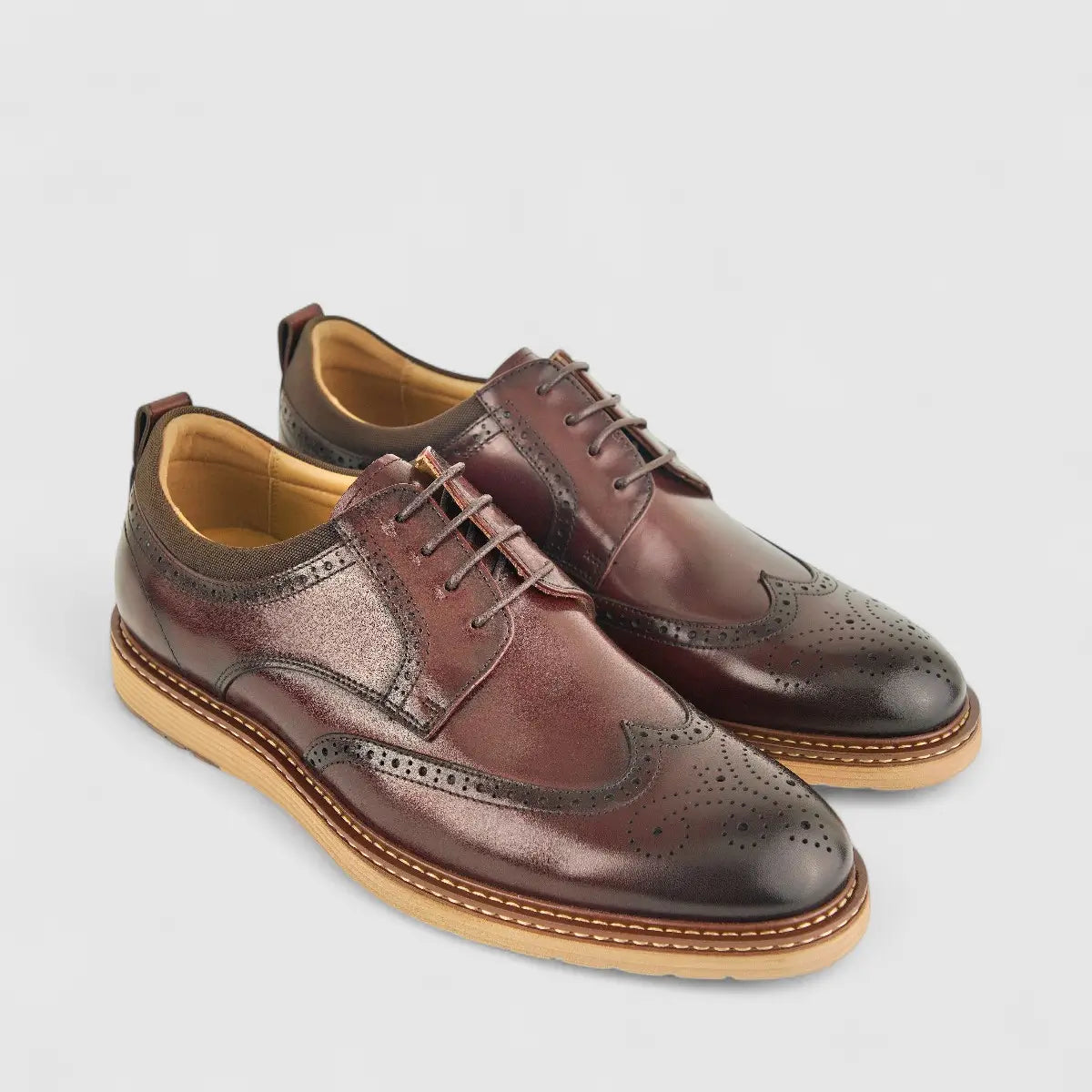 Babucci Men's Casual Leather Lace Up K0582075-5A BAB017 Wine