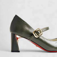 Bulbul Leather Heel Shoe Olive LAR6033 Heels | familyshoecentre