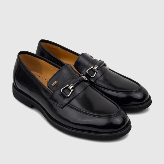 Barker Men's Dress Slip On Samuel 61.BGS518A loafer shoe in black patent leather, featuring a metallic bit detail.