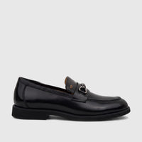 Barker Men's Dress Slip On Samuel 61.BGS518A loafer shoe in black patent leather, featuring a metallic bit detail.