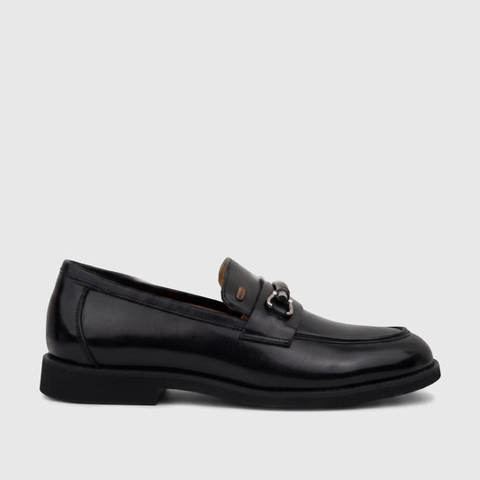 Barker Men's Dress Slip On Samuel 61.BGS518A loafer shoe in black patent leather, featuring a metallic bit detail.