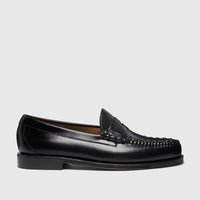 Black Bass Men's Loafer Larson Weave in smooth leather with braided details on the vamp. Classic slip-on shoe, side view.