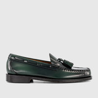Bass Men's Loafer Weejun Larkin Moc Tassel BA11015E in dark green leather, featuring classic moc-toe stitching and a sturdy