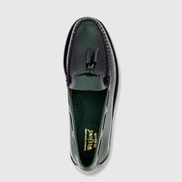 Dark green leather Bass Weejun Larkin Moc tassel loafer for men, visible from an overhead view.
