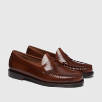 Pair of classic Bass Men's Weejun Logan penny loafers in rich brown leather, ideal for smart casual or formal wear.