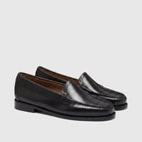 Pair of Bass Men's Weejun Venetian Brogue loafers in black leather, featuring perforated detailing on the vamp and heel.