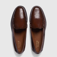 Brown leather G.H. Bass Weejun Venetian brogue loafers for men, shown from a top-down perspective on a white background.