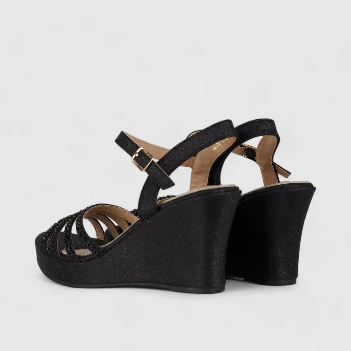 Bulbul Wedge Evening Sandal Black LU006 Wedges | familyshoecentre