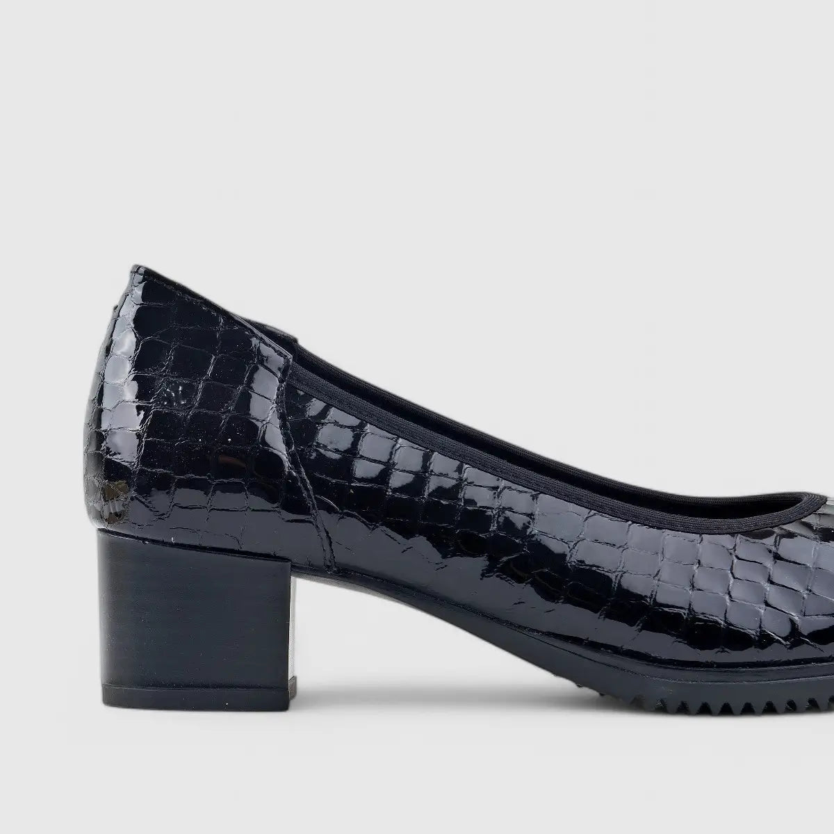 Hush Puppies Isabella Comfort Block Heel Court Black Croco 01357 HL244