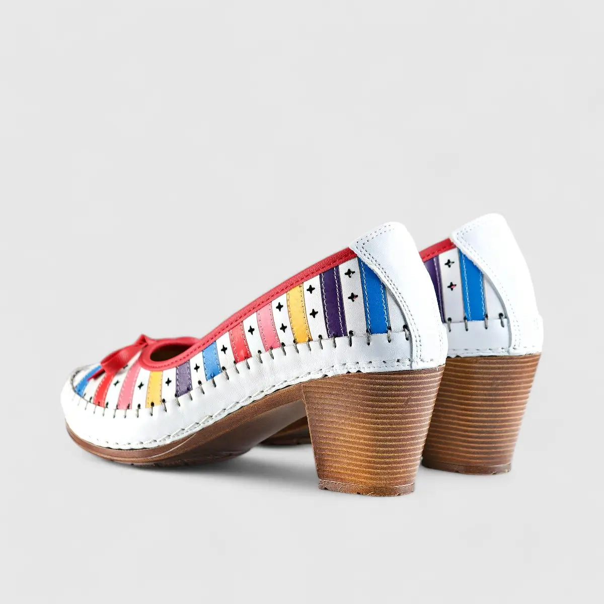 Karyoka Comfort Block Heel White Multi 5323 Heels | familyshoecentre