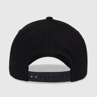 Black Cat Patch baseball cap with a snapback closure, shown from the back view, featuring a classic fabric texture.