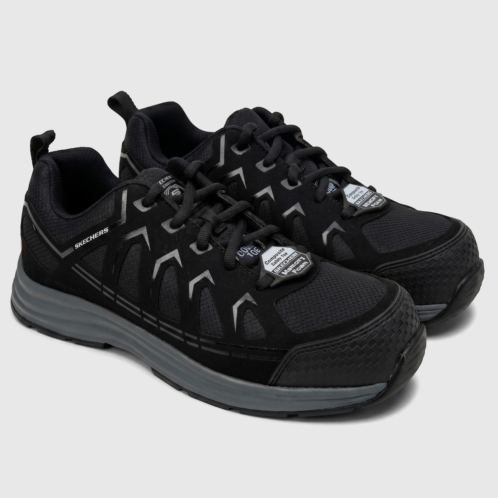 Black Skechers Men's Comfort/Safety Sneaker Workmalad II Composite Toe with memory foam, side view.