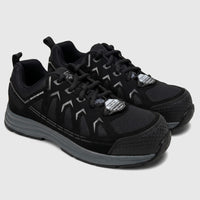 Black Skechers Men's Comfort/Safety Sneaker Workmalad II Composite Toe with memory foam, side view.