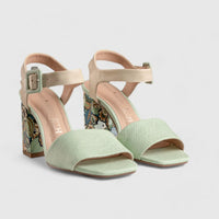 Block Heel Court Sandal Green 10156 Heels | familyshoecentre