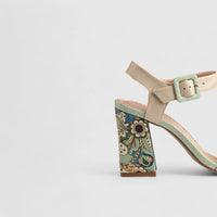 Block Heel Court Sandal Green 10156 Heels | familyshoecentre
