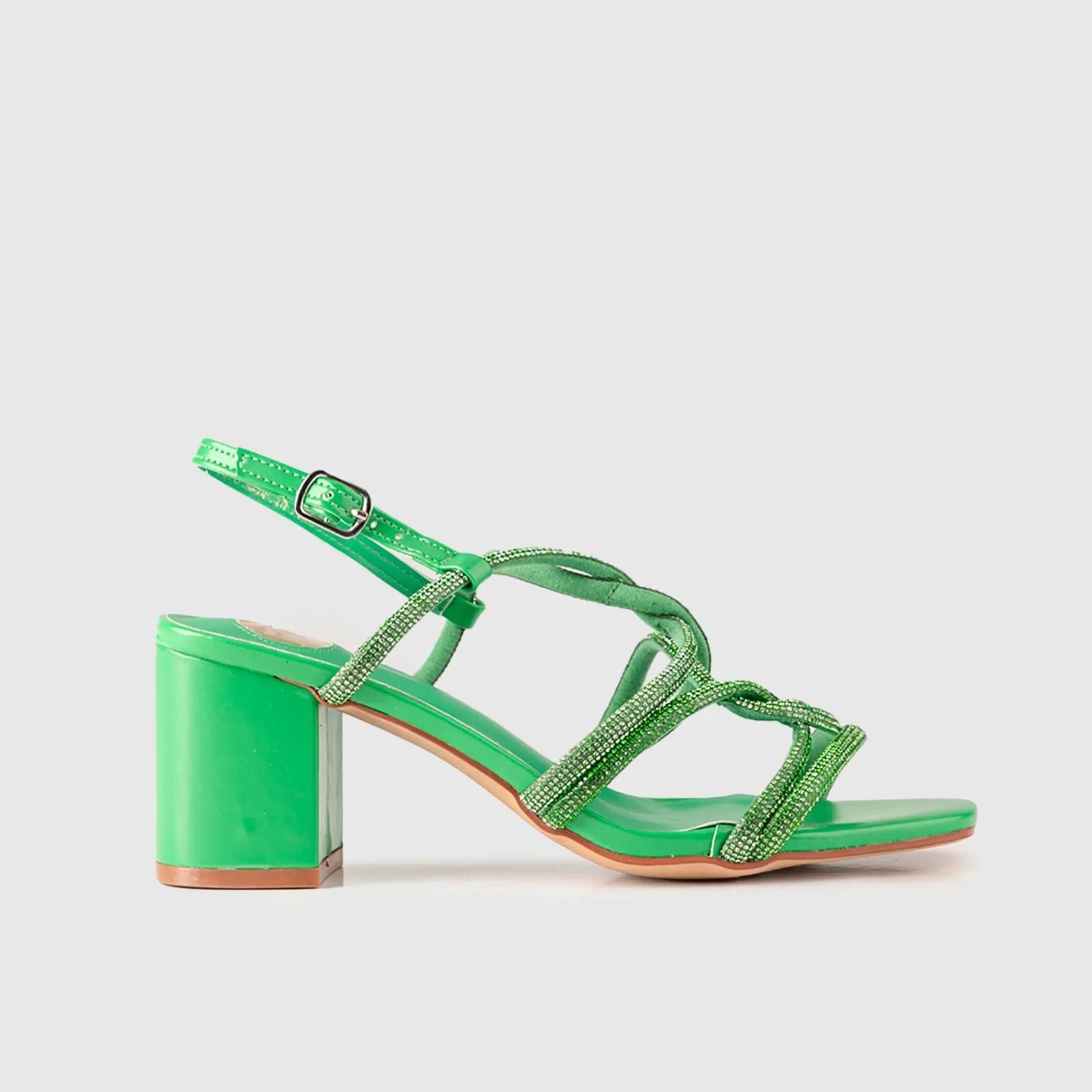 Block Heel Evening Sandal Green 01608 Heels | familyshoecentre