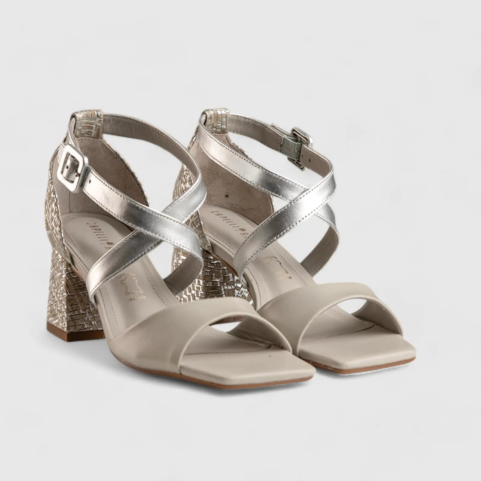 Block Heel Leather Sandal Grey Multi 11230 Heels | familyshoecentre