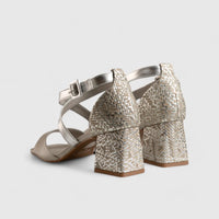 Block Heel Leather Sandal Grey Multi 11230 Heels | familyshoecentre