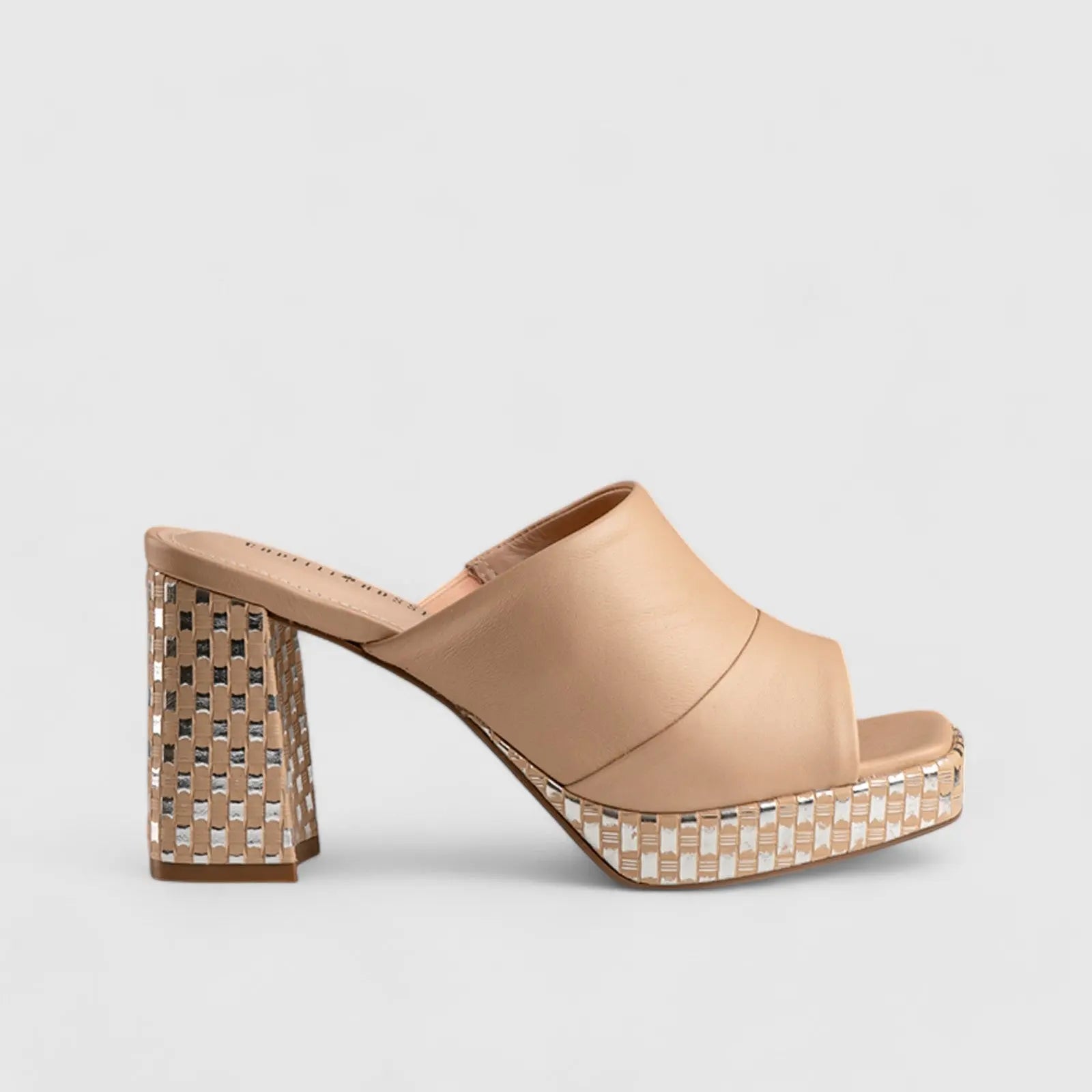 Block Heel Mule Sandal Beige 11197 Heels | familyshoecentre
