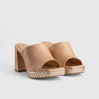 Block Heel Mule Sandal Beige 11197 Heels | familyshoecentre