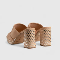 Block Heel Mule Sandal Beige 11197 Heels | familyshoecentre